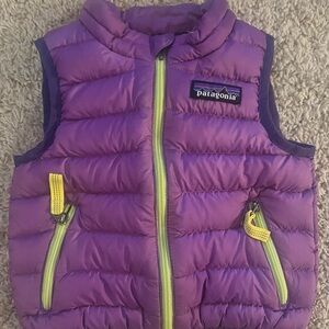 Patagonia Baby Lavender Puffer Vest with Yellow Accents, Size 3-6 Months